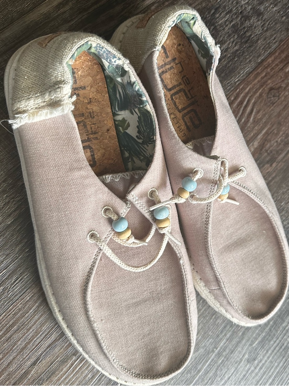 Hey Dude Light Taupe Slip-On Flats with Bead Accents